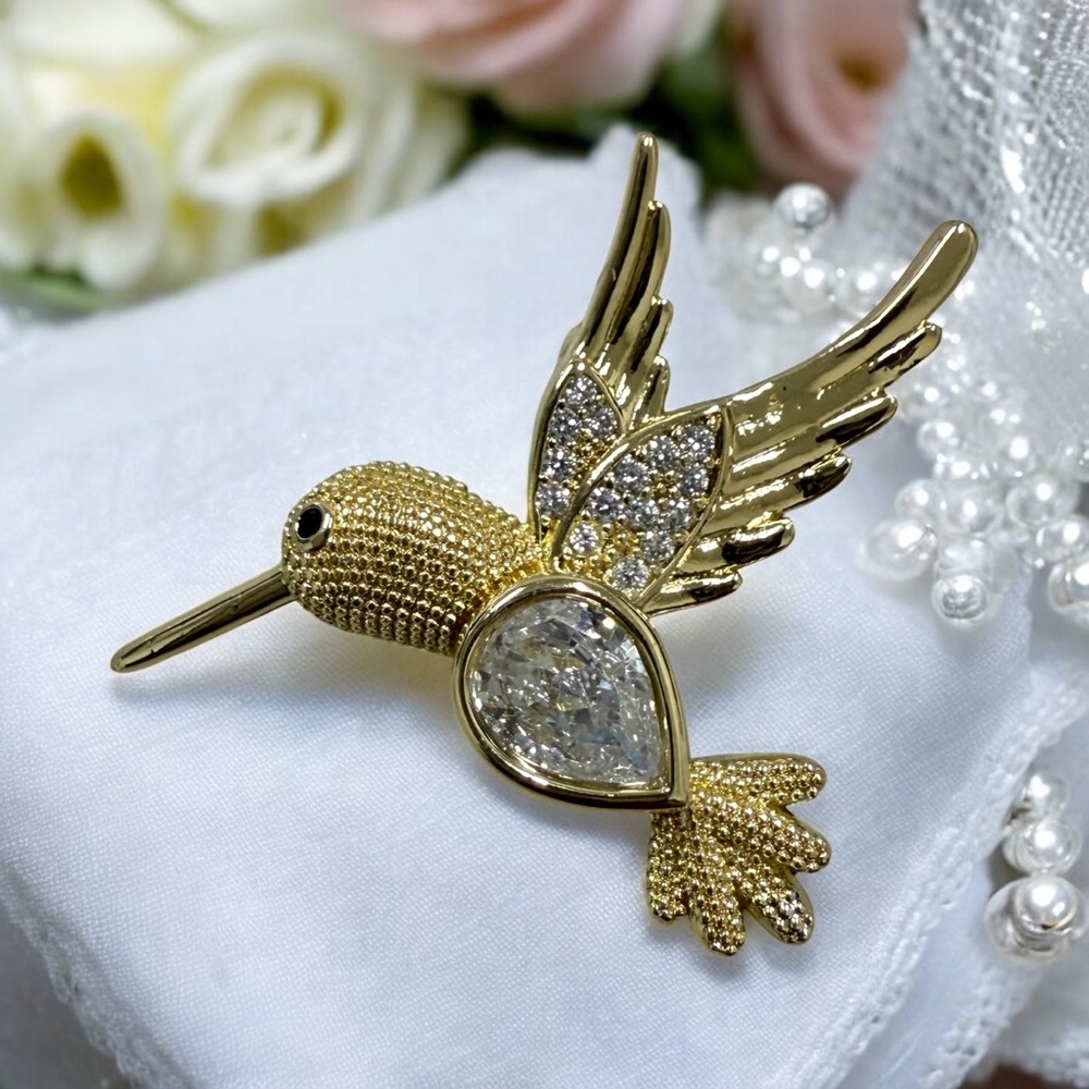 14k Gold Electroplated with Cz Sotes Hummingbird Pendant